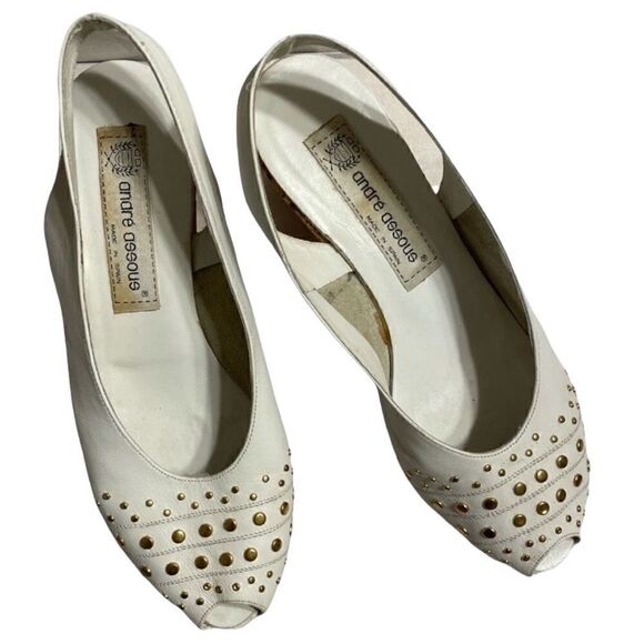 Vintage André Assous White and gold studded Soft Leather Wedges - Picture 3 of 6